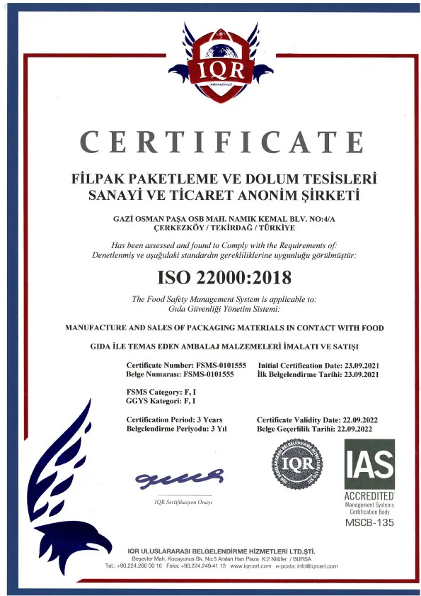 Filpack usa ISO-22000